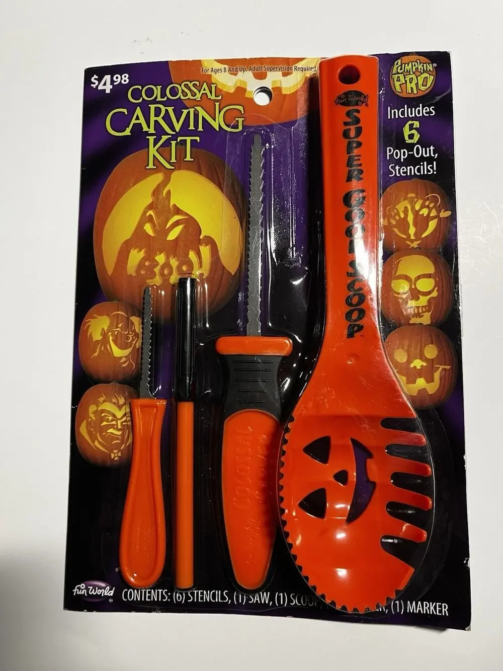 Fun World Pumpkin Pro Colossal Pumpkin Carving Kit 6 Stencils New Sealed